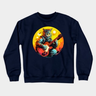 Cat Playing Guitar Funny Cat With Guitar Cute Cat Guitar Crewneck Sweatshirt